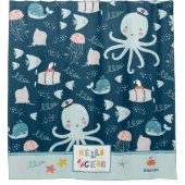 ハロー海タコ航海のブルーキッドバスルーム シャワーカーテン (正面)