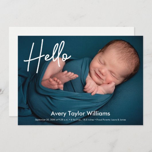 ハロー生まれたばかりのベビー写真の誕生発表 (正面/裏面)