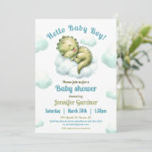 ハロー男の赤ちゃんかわいい恐竜ブルーベビーシャワー 招待状 (スタンド正面)