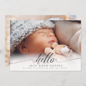 ハロー男の赤ちゃんガール誕生発表写真カード 案内状 (正面/裏面)