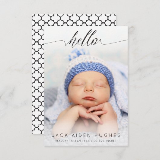 ハロー男の赤ちゃんガール誕生発表写真カード 案内状 (正面/裏面)