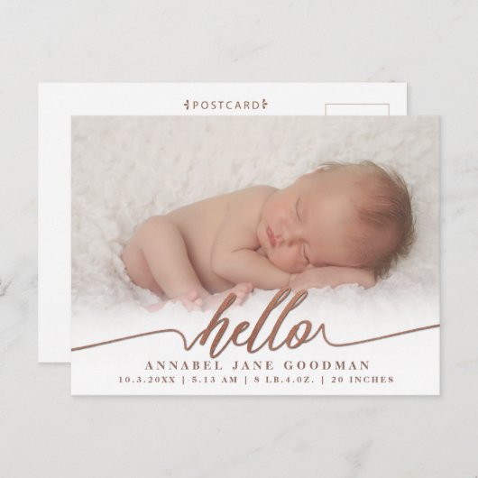 ハロー男の赤ちゃんガール誕生発表写真 ポストカード (正面/裏面)