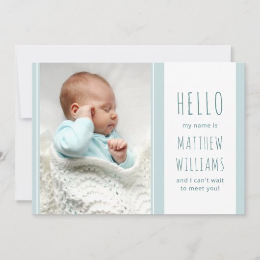 ハロー男の赤ちゃんフォトブルー&ホワイト誕生 案内状 (正面)