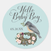 ハロー男の赤ちゃんフローラバードズネストベビーシャワー ラウンドシール (正面)