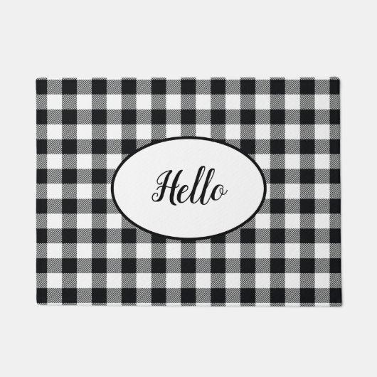 ハロー白黒バッファローチェックプレイド ドアマット (正面)