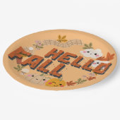 ハロー秋かわいい自然紅葉カボチャ ペーパープレート (アングル)