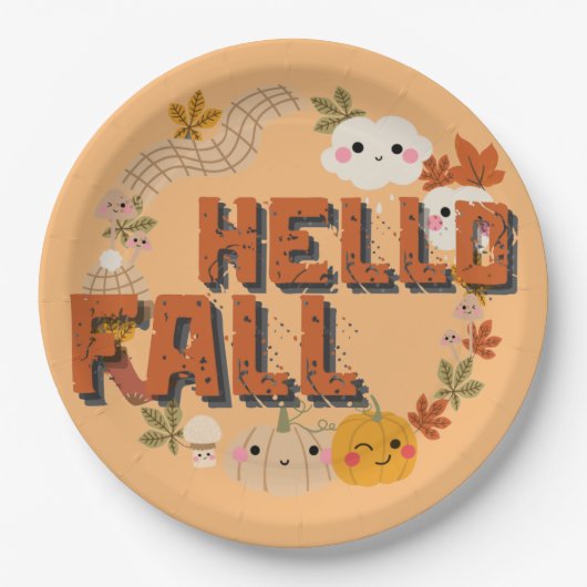 ハロー秋かわいい自然紅葉カボチャ ペーパープレート (正面)