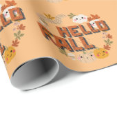 ハロー秋かわいい自然紅葉カボチャ ラッピングペーパー (ロールコーナー)