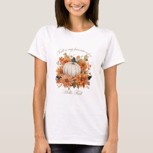 ハロー秋の水の色ワイルドフラワー紅葉 Tシャツ