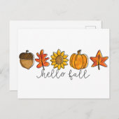 ハロー秋アコーンサンフラワー葉ズ&パンプキン ポストカード (正面/裏面)