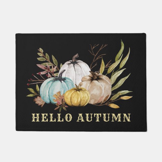 ハロー秋ウォーターカラーカボンプキンコーヒーマグ ドアマット (正面)