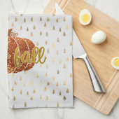 ハロー秋グリッターパンプキン+メタル金ゴールド&ホワイト キッチンタオル (四つ折り)