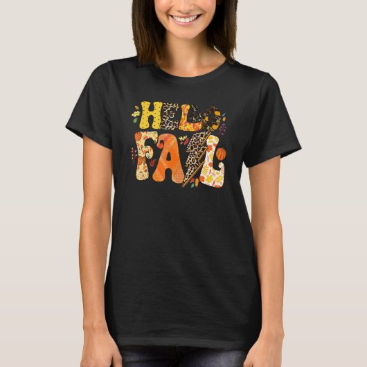 ハロー秋グルービーカボチャ葉の秋感謝祭 Tシャツ (正面)