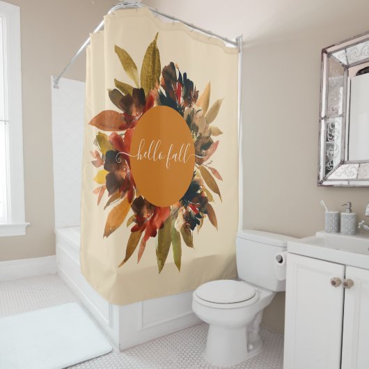 ハロー秋スクリプトフローラ水彩秋 シャワーカーテン (インサイチュ)