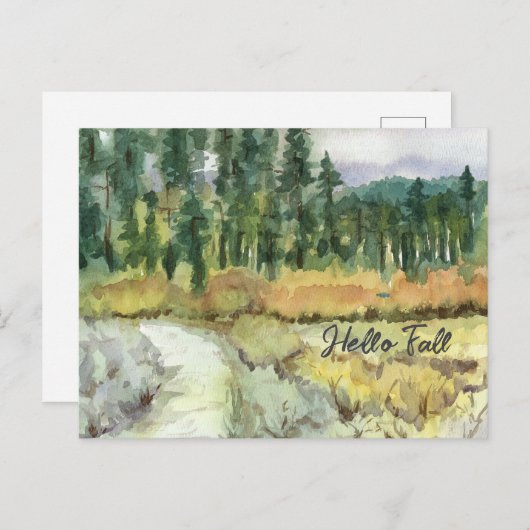 ハロー秋ハイキングトレイルマウンテンランドスケープフォレスト ポストカード (正面/裏面)