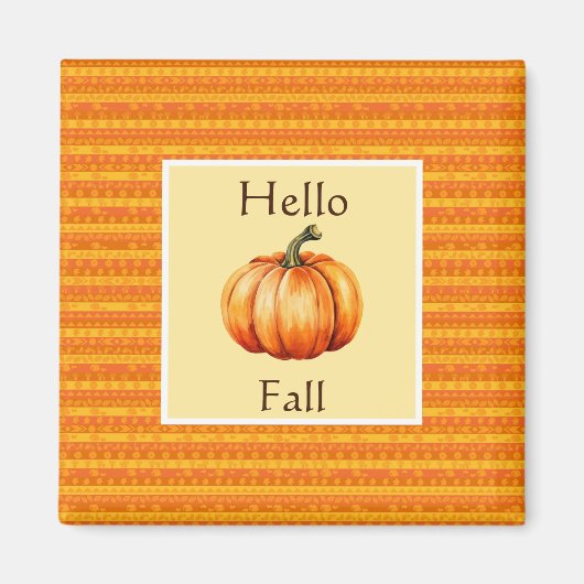 ハロー秋パンプキンオレンジストライプのンオータムデコール マグネット (正面)