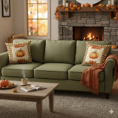 ハロー秋ファームハウスとカボチャとプレイドDes クッション