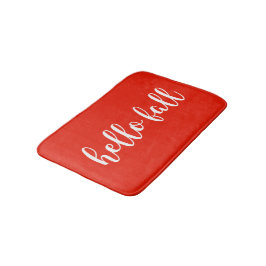 ハロー秋ブライトウォームレッドスクリプトタイポグラフィ バスマット
