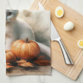 ハロー秋ホワイトキッテンキッチンタオル キッチンタオル (四つ折り)