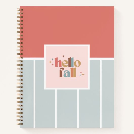 ハロー秋レトロタイポグラフィ ストライプの ノートブック (正面)