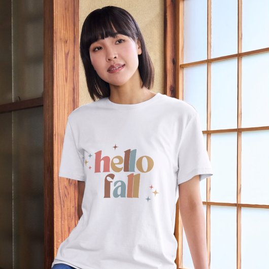 ハロー秋レトロタイポグラフィ Tシャツ
