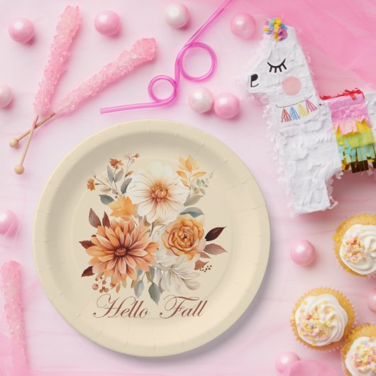 ハロー秋水彩野草離れの秋 ペーパープレート (パーティー)