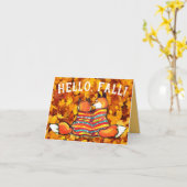 ハロー秋秋キツネフレンズ黄色離れ引用文 カード (黄色い花)