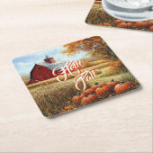 ハロー秋秋サンクスギビング農村バーンパンプキンス スクエアペーパーコースター (アングル)