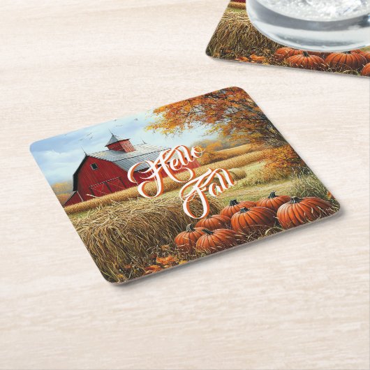 ハロー秋秋サンクスギビング農村バーンパンプキンス スクエアペーパーコースター (アングル)