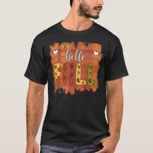 ハロー秋秋ビーブキュート秋プレイド葉パット Tシャツ