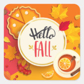ハロー秋紅葉とパンプキンパイ スクエアシール (正面)