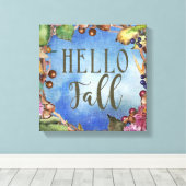 ハロー秋 |どんぐん、葉リース キャンバスプリント (インサイチュ (ウッドフロア))