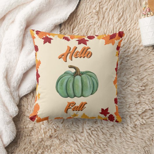 ハロー秋 – ファームハウスグリーンパンプキンコージーデコール クッション (ブランケット)