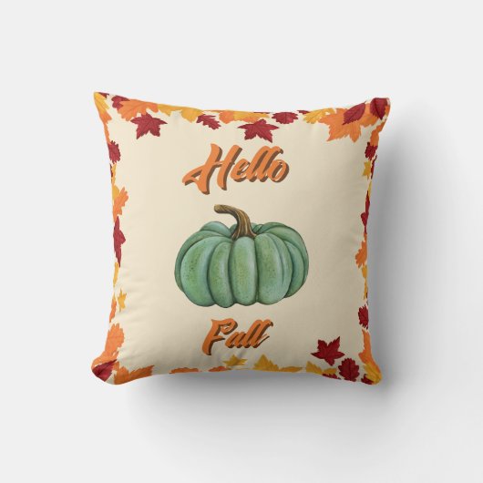 ハロー秋 – ファームハウスグリーンパンプキンコージーデコール クッション (正面)