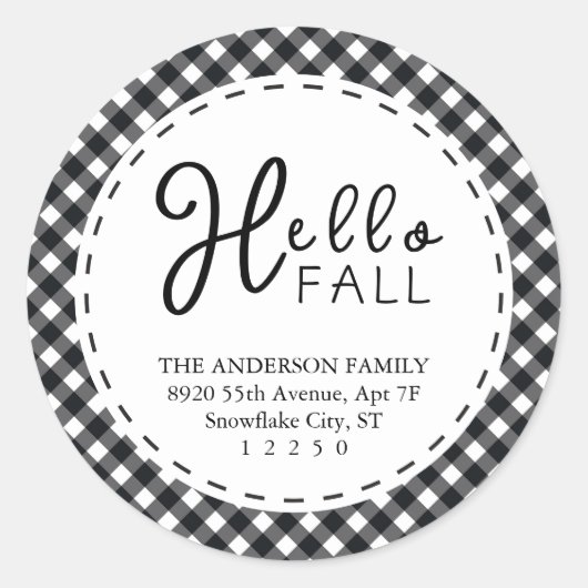 ハロー秋 |ブラック&ホワイトバッファロー感謝祭 ラウンドシール (正面)