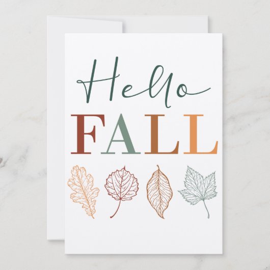 「ハロー秋」素朴モダンカラフル葉 シーズンカード (正面)