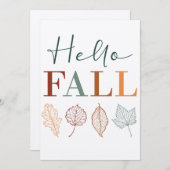 「ハロー秋」素朴モダンカラフル葉 シーズンカード (正面/裏面)