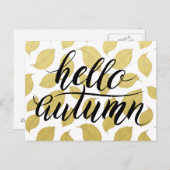 ハロー秋 – 金ゴールド紅葉葉書 ポストカード (正面/裏面)