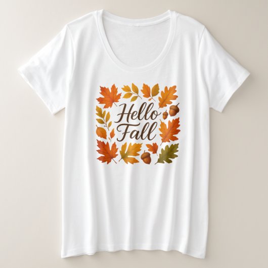 ハロー紅葉とどんぐり プラスサイズTシャツ (デザイン正面)