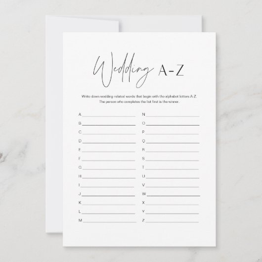 ハロー結婚のA-Zブライダルシャワーゲームカード 招待状 (正面)