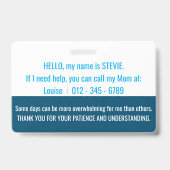 ハロー自閉症に対する認識と緊急連絡 バッジ (裏面)