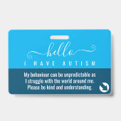 ハロー自閉症に対する認識と緊急連絡 バッジ (正面)