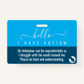 ハロー自閉症に対する認識と緊急連絡 バッジ (正面)
