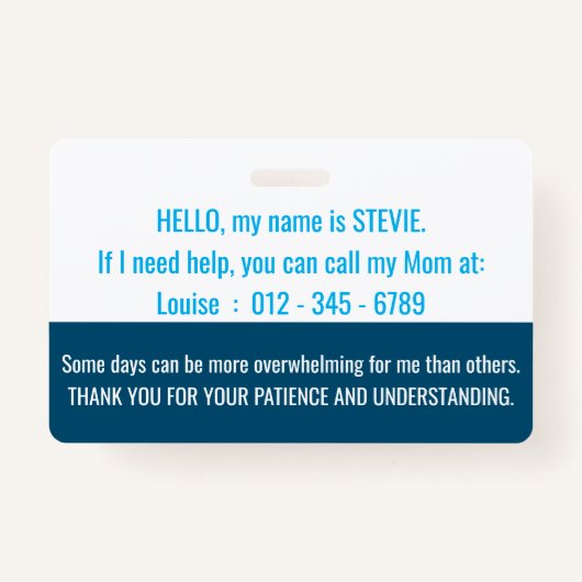 ハロー自閉症に対する認識と緊急連絡 バッジ (裏面)