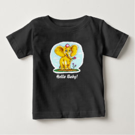 ハロー赤ちゃん! – かわいい象のベビーTシャツ (黒) ベビーTシャツ