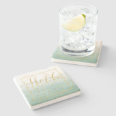 ハロー金ゴールドミント紙吹雪 グラデーション ストーンコースター (横)