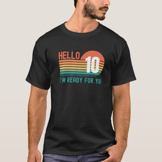 ハロー10歳誕生日レトロサンセット10th誕生 tシャツ (正面)