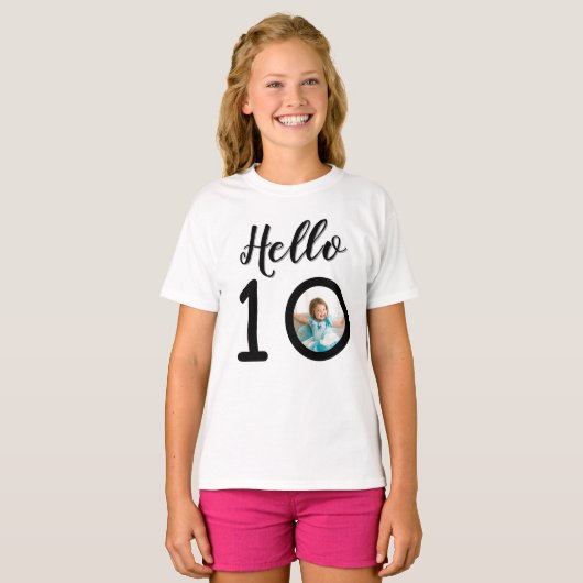ハロー10 写真入り 10歳の誕生日 キッズ用 Tシャツ (正面フル)