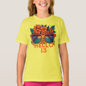 ハロー13トロピカルヴィンテージレトロサマー誕生日 Tシャツ (正面)