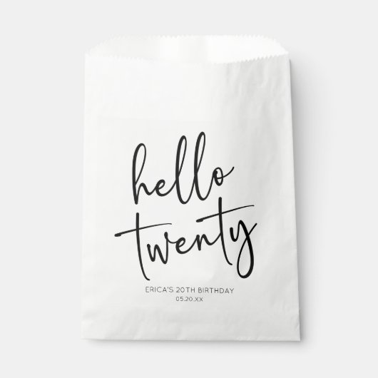 ハロー20ミニマリスト20th誕生日パーティー フェイバーバッグ (正面)